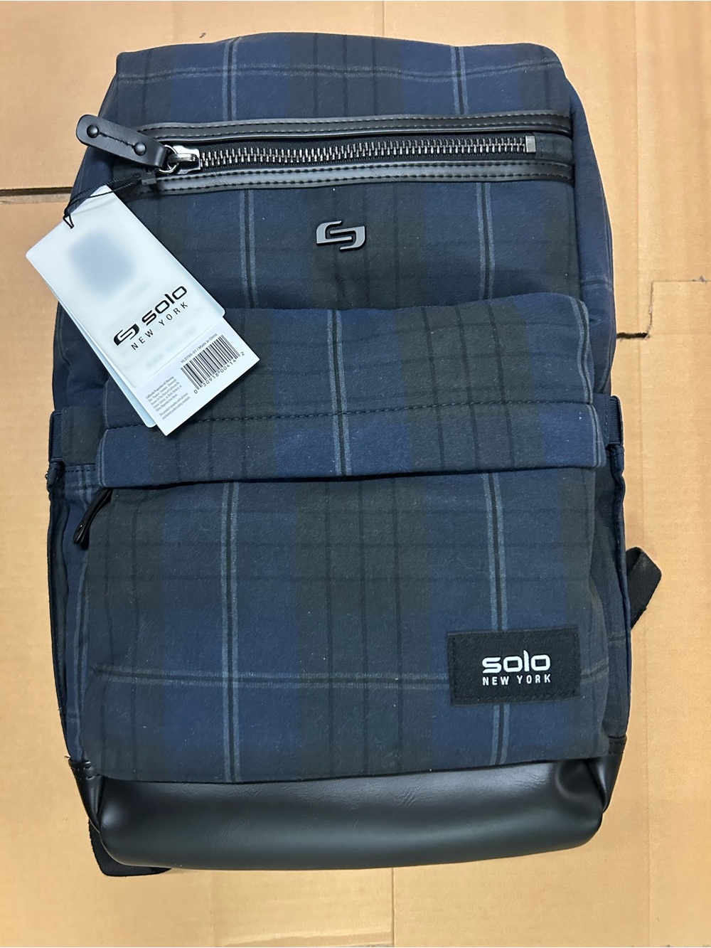 solo Navy Plaid Boyd Backpack with Black Faux-Leather Base